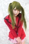 blazer cleavage cosplay green_hair ikkitousen kagami_sou pleated_skirt ryofu_housen school_uniform skirt twintails rating:Safe score:0 user:nil!