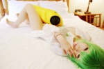 bed bottomless cc cheese-kun code_geass cosplay dress_shirt green_hair mosaic_kakera open_clothes pantyhose tatsuki rating:Safe score:4 user:nil!
