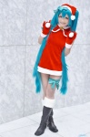 aqua_hair boots cosplay dress fuuka_(iv) gloves hatsune_miku santa_costume stocking_cap tagme_song twintails vocaloid rating:Questionable score:0 user:nil!