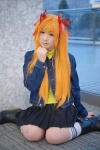 blouse boots cosplay hair_ribbons jacket kanon_(series) kiichigo_taruto kneesocks orange_hair pleated_skirt sawatari_makoto skirt twintails rating:Safe score:0 user:pixymisa