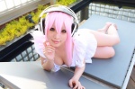 apron arai_yomi cleavage cosplay headphones nearly_naked_apron nitro_super_sonic pink_hair soniko_nuija_imashita super_soniko rating:Safe score:0 user:nil!