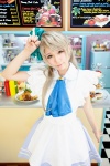 apron blonde_hair cosplay dress hairbow love_live!_school_idol_project minami_kotori momoneko_haru scarf_tie waitress waitress_uniform rating:Safe score:1 user:pixymisa