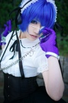 apron blue_hair cosplay eyepatch gloves handcuffs ikkitousen iori maid maid_uniform ryomou_shimei rating:Safe score:0 user:DarkSSA