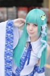 aqua_hair blouse cosplay detached_sleeves irori_(ii) kochiya_sanae miko skirt touhou rating:Safe score:0 user:nil!