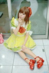 bowtie cosplay crinoline dress hagiwara_yukiho hairbow idolmaster maitako pantyhose sheer_legwear rating:Safe score:1 user:pixymisa