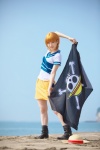 beach boots cosplay flag kuuya miniskirt nami_(one_piece) ocean one_piece orange_hair skirt straw_hat tshirt rating:Safe score:1 user:nil!