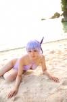 ayane_(doa) beach cleavage cosplay dead_or_alive headband ocean one-piece_swimsuit purple_hair swimsuit tachibana_minami rating:Safe score:0 user:nil!