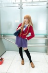 aisaka_taiga blazer blonde_hair blouse bookbag cosplay pleated_skirt school_uniform skirt thighhighs toradora! yaya zettai_ryouiki rating:Safe score:0 user:pixymisa