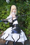 ageha blonde_hair boots breastplate cosplay detached_sleeves dress fate/series fate/unlimited_codes gauntlets hairbow saber_lily sword rating:Safe score:1 user:nil!