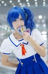 aikatsu! blue_hair cosplay kiriya_aoi kitazawa_natume pleated_skirt sailor_uniform school_uniform side_ponytail skirt rating:Safe score:0 user:nil!