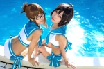 ahoge akizuki_ritsuko bikini cosplay glasses hizuki_yuuki idolmaster kikuchi_makoto pool sailor_uniform school_uniform side-tie_bikini swimsuit uri rating:Safe score:6 user:nil!