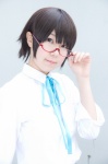 blouse cosplay glasses k-on! looking_over_glasses manabe_nodoka noko ribbon_tie school_uniform rating:Safe score:0 user:pixymisa