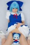 blouse blue_hair cirno cosplay dress_lift hairbow jumper lenfried socks touhou rating:Safe score:2 user:nil!