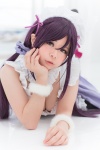 apron cleavage cosplay dress hairband love_live!_school_idol_project maid maid_uniform purple_hair suu tojo_nozomi twintails rating:Safe score:4 user:nil!