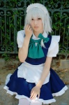 apron blouse cosplay hairband izayoi_sakuya jumper maid maid_uniform silver_hair thighhighs touhou usamimi_gootan rating:Safe score:0 user:nil!