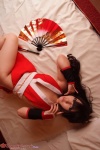 bed cleavage cosplay fan gauntlets hairbow kimono king_of_fighters kunoichi saku shiranui_mai rating:Safe score:0 user:nil!