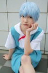 ameri ayanami_rei blue_hair cosplay neon_genesis_evangelion sailor_uniform school_uniform rating:Safe score:0 user:nil!