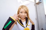 blonde_hair cosplay default_costume detached_sleeves hairbow headset hiromichi kagamine_rin sailor_uniform school_uniform vocaloid rating:Safe score:0 user:nil!