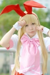 amae_koromo animal_ears blonde_hair blouse bunny_ears cosplay papico pleated_skirt saki_(manga) skirt rating:Safe score:0 user:nil!