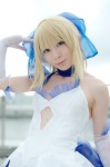 blonde_hair choker cosplay dress_shirt elbow_gloves fate/series fate/unlimited_codes gloves hairbow maropapi saber saber_lily rating:Safe score:0 user:nil!