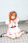 apron asahina_mikuru cosplay cuffs dress hairband orange_hair pantyhose sheer_legwear suzumiya_haruhi_no_yuuutsu tsukikage_yayoi twintails waitress waitress_uniform rating:Safe score:1 user:pixymisa