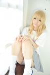 assam blonde_hair cosplay haruka kneesocks k-on! kotobuki_tsumugi panties pleated_skirt skirt tshirt rating:Safe score:0 user:nil!