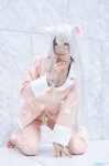 aki_(iv) animal_ears bakemonogatari cat_ears cosplay hanekawa_black hanekawa_tsubasa pajamas white_hair rating:Safe score:1 user:nil!