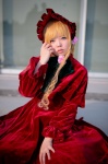 blonde_hair blue_eyes bonnet bowtie braid cosplay dress flower koronsui rozen_maiden shinku tripletails rating:Safe score:0 user:pixymisa