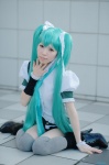 aqua_hair blouse cosplay hair_ribbons hatsune_miku hayase_ami like_a_rolling_star_(vocaloid) miniskirt skirt thighhighs tie twintails vocaloid zettai_ryouiki rating:Safe score:1 user:nil!