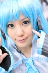 aqua_hair cosplay default_costume detached_sleeves hatsune_miku headset irori tie twintails vocaloid rating:Safe score:0 user:nil!