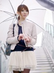 blouse brown_legwear jacket pantyhose ponytail rinami shoulder_bag tiered_skirt umbrella rating:Safe score:0 user:pixymisa