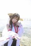 beach cleavage cosplay detached_sleeves hairband kantai_collection kimono kongou_(kantai_collection) ocean pleated_skirt saku skirt rating:Safe score:0 user:nil!