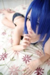 ahoge bed bikini blue_hair cosplay denim ikkitousen kanu_unchou kibashi shorts swimsuit rating:Safe score:1 user:nil!