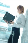 blonde_hair book cosplay crossplay death_note kabo shirt trousers yagami_light rating:Safe score:0 user:pixymisa