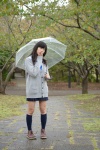 blouse braid cardigan kneesocks nanaka_amanonanae pleated_skirt rain scarf skirt umbrella rating:Safe score:0 user:pixymisa