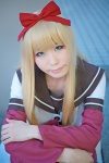 blonde_hair blue_eyes cosplay dress hairbow haruka jacket toshino_kyoko yuruyuri rating:Safe score:0 user:pixymisa