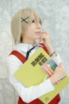 aoki blonde_hair blouse cosplay hidamari_sketch pleated_skirt school_uniform skirt vest yuno_(hidamari_sketch) rating:Safe score:0 user:nil!