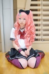 cosplay hairbow haruno_yun original pink_hair pleated_skirt sailor_uniform school_uniform skirt striped thighhighs zettai_ryouiki rating:Safe score:3 user:nil!