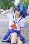 aikatsu! blue_hair cosplay hazuki_riko kiriya_aoi pantyhose pleated_skirt sailor_uniform school_uniform sheer_legwear side_ponytail skirt socks rating:Safe score:0 user:nil!