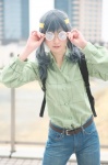 backpack blouse cosplay glasses headband jeans makise_anji makishima_saori ore_no_imouto_ga_konna_ni_kawaii_wake_ga_nai silver_hair rating:Safe score:1 user:nil!