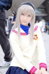 clannad cosplay hairband miniskirt pleated_skirt ponko sailor_uniform sakagami_tomoyo school_uniform silver_hair skirt rating:Safe score:0 user:nil!