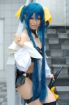 bikini blue_hair choker cosplay detached_sleeves dizzy guilty_gear hairbow pantyhose swimsuit tachibana_remika tail thighhighs wings rating:Safe score:1 user:nil!