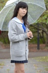 blouse braid cardigan kneesocks nanaka_amanonanae pleated_skirt rain scarf skirt umbrella rating:Safe score:0 user:pixymisa