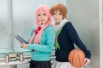 aida_riko basketball blouse bowtie cosplay emo kuroko_no_basuke momoi_satsuki pink_hair pleated_skirt scarf senya skirt sweater whistle rating:Safe score:0 user:pixymisa