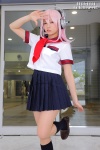 cosplay headphones kneesocks natsumi_(ii) nitro_super_sonic pink_hair pleated_skirt sailor_uniform school_uniform skirt super_soniko rating:Safe score:2 user:nil!