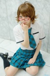ahoge akizuki_ritsuko blouse cosplay glasses idolmaster kneesocks pleated_skirt school_uniform skirt tie yamada_monta rating:Safe score:1 user:nil!