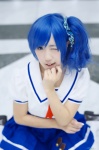 aikatsu! blue_hair cosplay kiriya_aoi kitazawa_natume kneesocks pleated_skirt sailor_uniform school_uniform side_ponytail skirt rating:Safe score:0 user:nil!