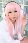 blouse cat_hoodie cosplay headphones itsuki_akira nitro_super_sonic pink_hair super_akira super_soniko rating:Safe score:1 user:nil!