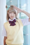 blonde_hair blouse cosplay hatsune_koharu love_live!_school_idol_project minami_kotori pleated_skirt school_uniform side_ponytail skirt sweater_vest rating:Safe score:0 user:nil!