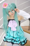 aqua_hair cosplay detached_sleeves dress hatsune_miku kei_(ii) thighhighs twintails vocaloid zettai_ryouiki rating:Safe score:0 user:nil!